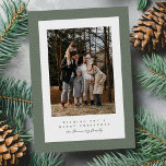 Simple tweed frame green photo Christmas Holiday Card<br><div class="desc">This simple Christmas card features one photo on the front surrounded by a sage green tweed frame. The festive fabric gives it a wintry vibe and the type allows you to create your own personalised message. The back has a matching tweed pattern and room for an additional photo. This holiday...</div>