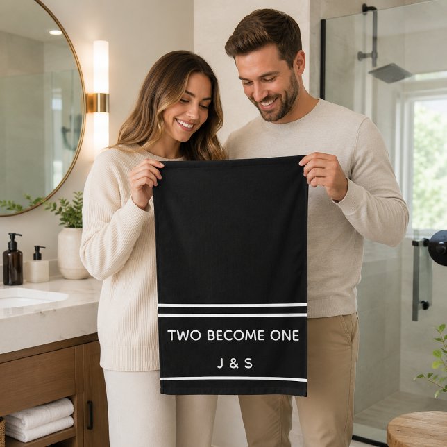 Simple Two Become One Black and White Monogram  Bath Towel Set (Creator Uploaded)