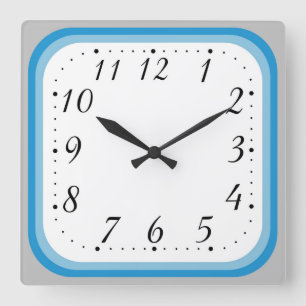 Simple Two Colour Blue Framed Square Wall Clock