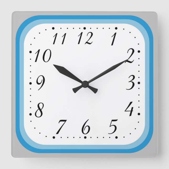 Simple Two Colour Blue Framed Square Wall Clock (Front)