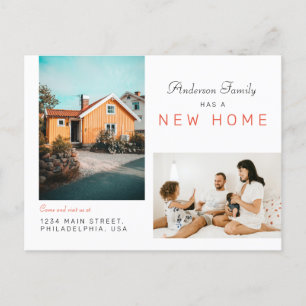 Simple Two Family Photo New Home Moving Red Announcement Postcard