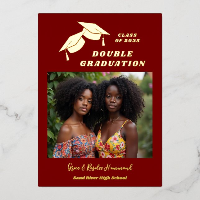 Simple Two Grads Double Graduation Photo Gold (Front)