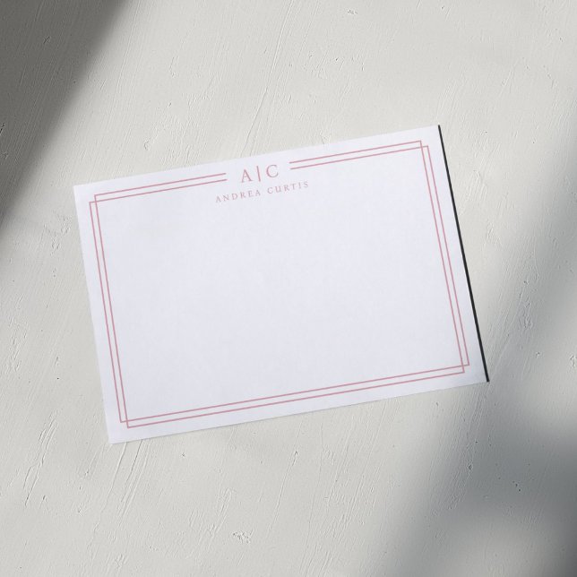 Simple Two Monogram Blush Pink Geometric Border  Card (Creator Uploaded)