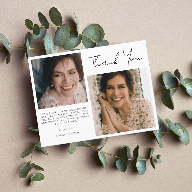 Simple Two Photo Sympathy Funeral Thank You Postcard (Creator Uploaded)