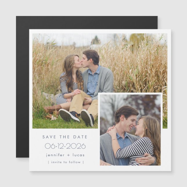 Simple Two Photo Wedding Save The Date Magnetic Invitation (Front/Back)