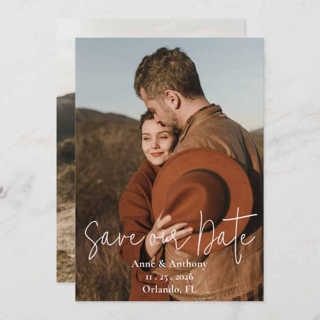 Simple Two Photos Flat Save The Date Card (Front/Back)