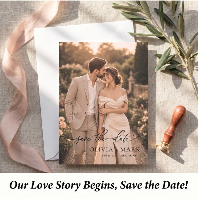 Simple two sided photo  modern script  elegant  save the date (Creator Uploaded)