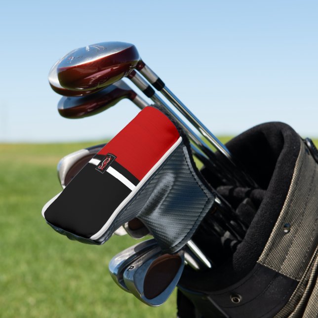 Simple Two Tone Black and Red Initials Monogram Golf Head Cover (In Situ)