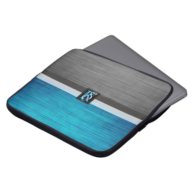 Simple Two Tone Blue and Grey Initials Monogram Laptop Sleeve (Front Top)