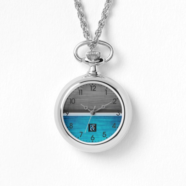 Simple Two Tone Blue and Grey Initials Monogram Watch (Front)