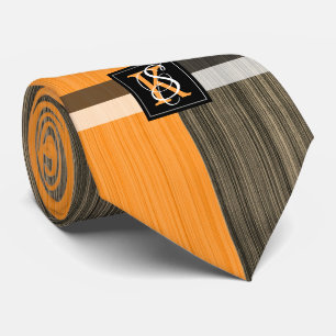 Simple Two Tone Orange and Sepia Initials Monogram Tie