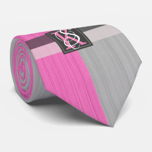 Simple Two Tone Pink and Grey Initials Monogram Tie