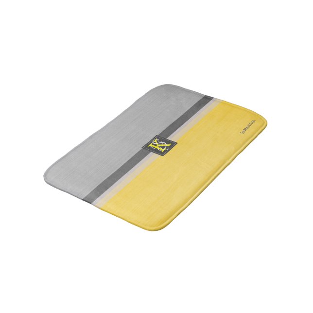 Simple Two Tone Yellow and Grey Initials Monogram Bath Mat (Angled)