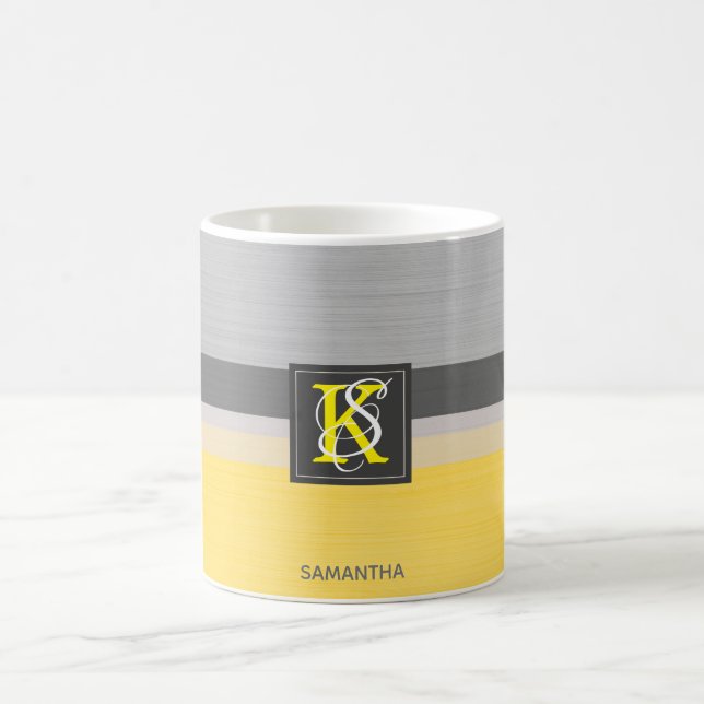 Simple Two Tone Yellow and Grey Initials Monogram Coffee Mug (Center)
