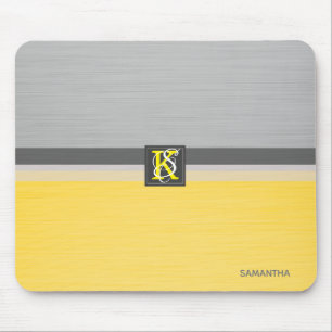 Simple Two Tone Yellow and Grey Initials Monogram Mouse Pad