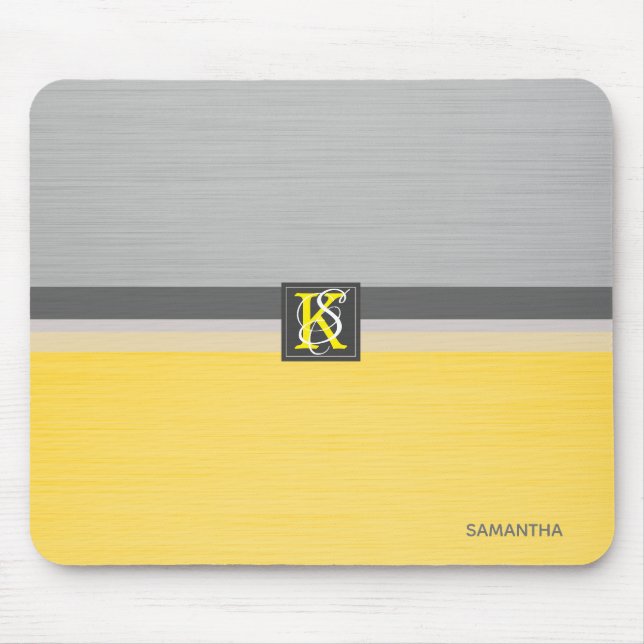 Simple Two Tone Yellow and Grey Initials Monogram Mouse Pad (Front)