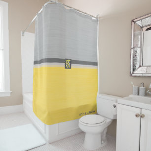 Simple Two Tone Yellow and Grey Initials Monogram Shower Curtain