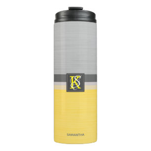 Simple Two Tone Yellow and Grey Initials Monogram Thermal Tumbler