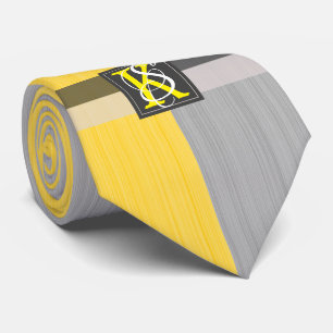 Simple Two Tone Yellow and Grey Initials Monogram Tie