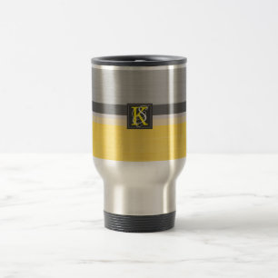 Simple Two Tone Yellow and Grey Initials Monogram Travel Mug