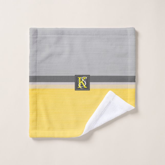 Simple Two Tone Yellow and Grey Initials Monogram Wash Cloth (Wash Cloth)