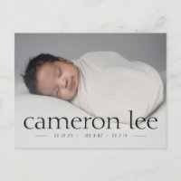 Simple Type Baby Birth Photo Announcement Postcard