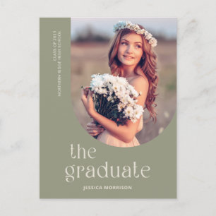Simple Type Graduate Sage Green Photo Graduation Postcard
