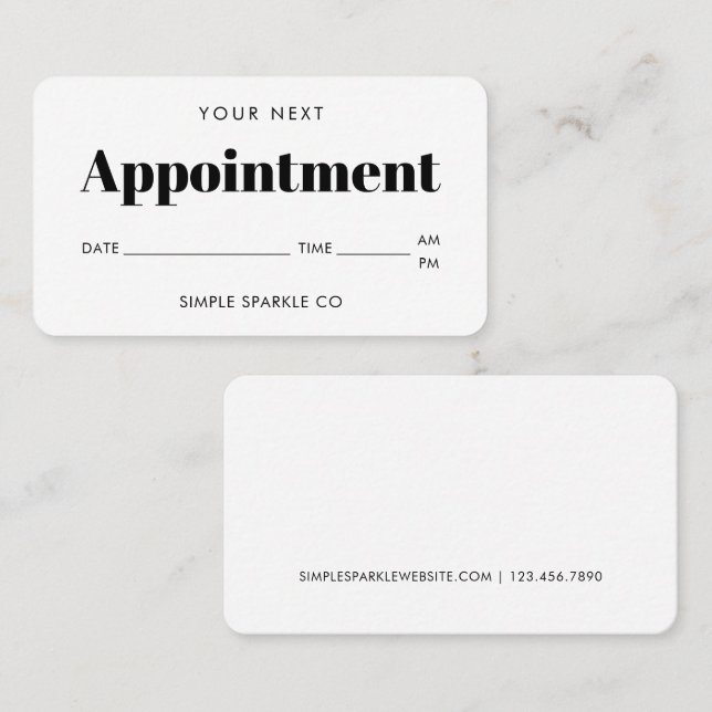 Simple Type Minimal Appointment Reminder Card (Front/Back)
