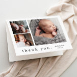 Simple Type Photo Collage Baby Thank You Card<br><div class="desc">A simple Type photo collage baby thank you card with 3 pictures on the front and a full name header and personal message from the family on the inside. Click the edit button to customise this design with your photos and details.</div>