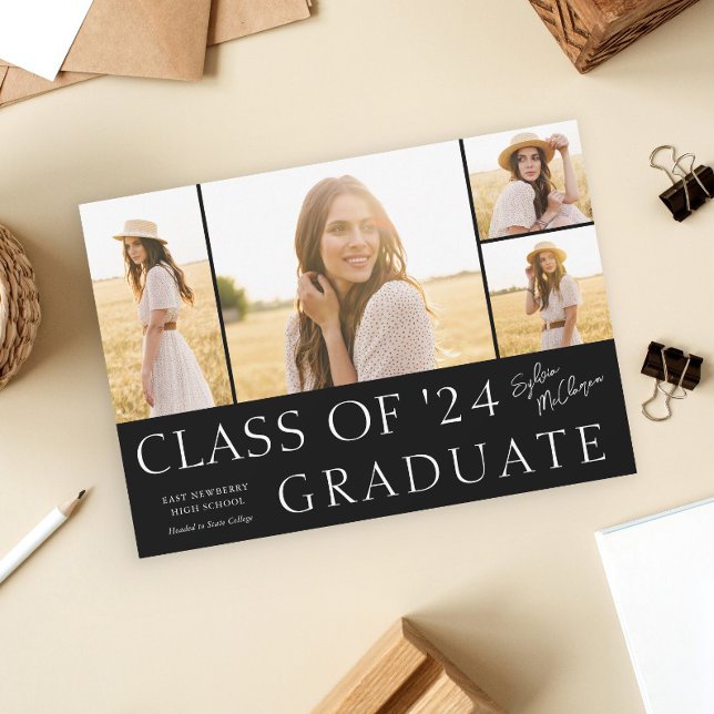 Simple Type Photo Collage Graduation  Announcement (Simple type photo collage graduation announcement party invitation.)
