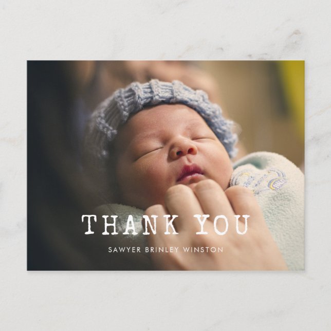 Simple typewriter script Baby shower thank you Postcard (Front)