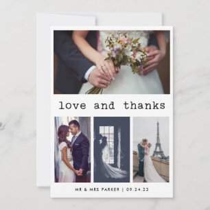Simple Typewriter Text Wedding Thank You   4 Photo Card