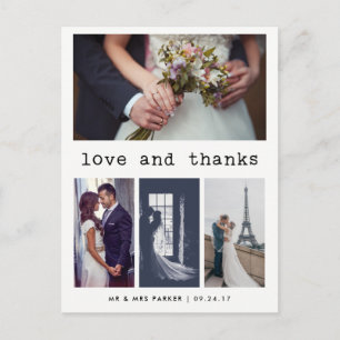 Simple Typewriter Text Wedding Thank You   4 Photo Postcard