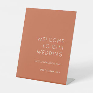 Simple Typograophy Terracotta  Welcome to Wedding Pedestal Sign