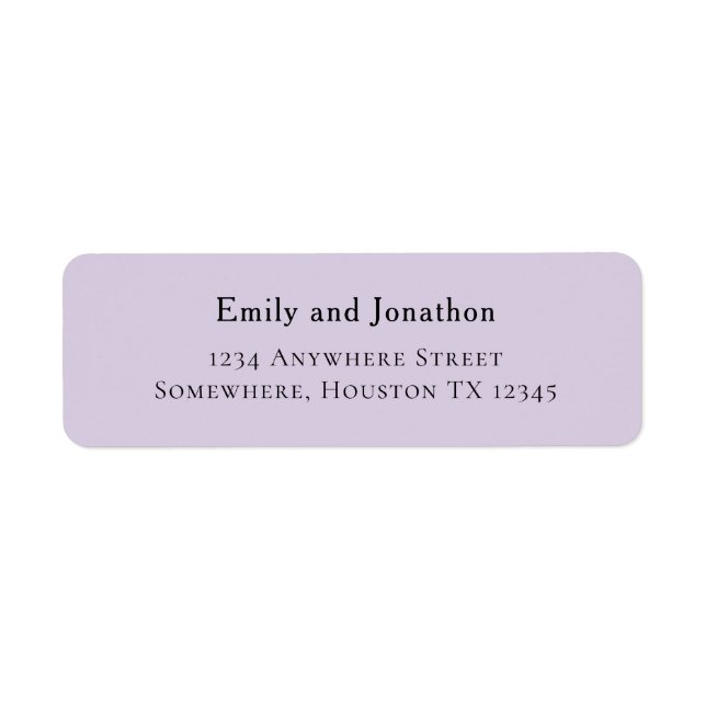 Simple Typographical Lilac Wedding Return Address Label (Front)