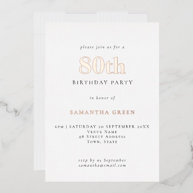 Simple Typography 80th Birthday Rose Gold (Envelope)