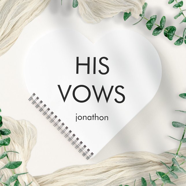 Simple Typography Any Colour His Vows Heart Shape Notebook (Creator Uploaded)