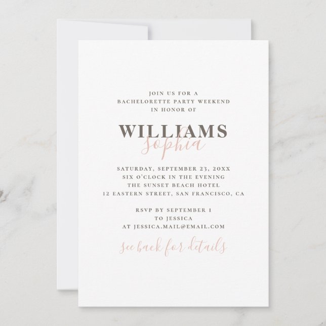 Simple typography bachelorette party weekend invitation (Front)