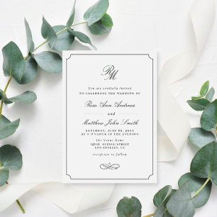 simple typography black and white wedding invitation