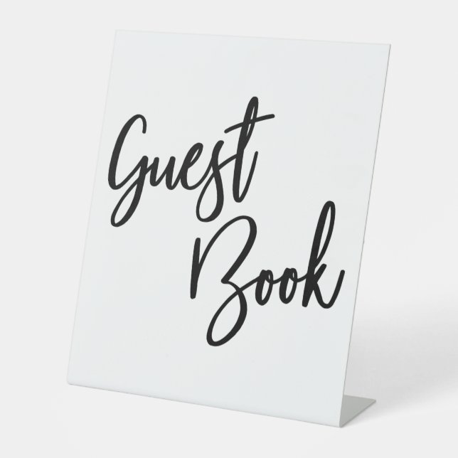 Simple Typography Black & White Guest Book Pedestal Sign (Front)