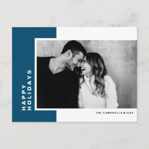 Simple Typography Blue Colour Block Photo Holiday Postcard
