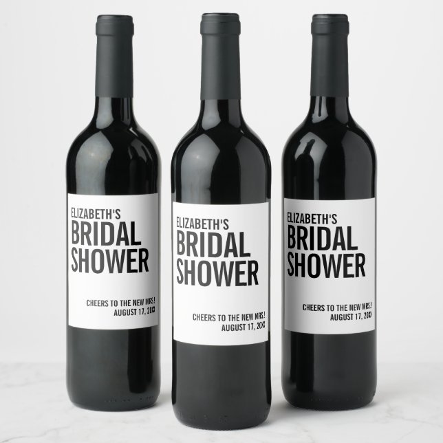 Simple Typography Bridal Shower Wine Label (Bottles)