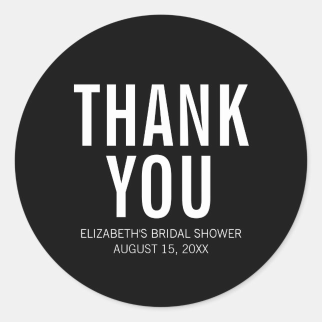 Simple Typography Bridal Thank You Classic Round Sticker (Front)