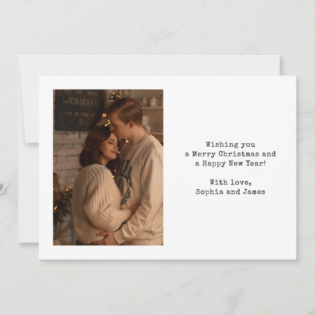 Simple Typography Couple Photo Black Christmas Holiday Card (Front)