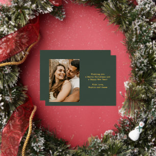 Simple Typography Couple Photo Green Christmas Foil Holiday Card
