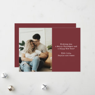 Simple Typography Couple Photo Red Christmas Holiday Card