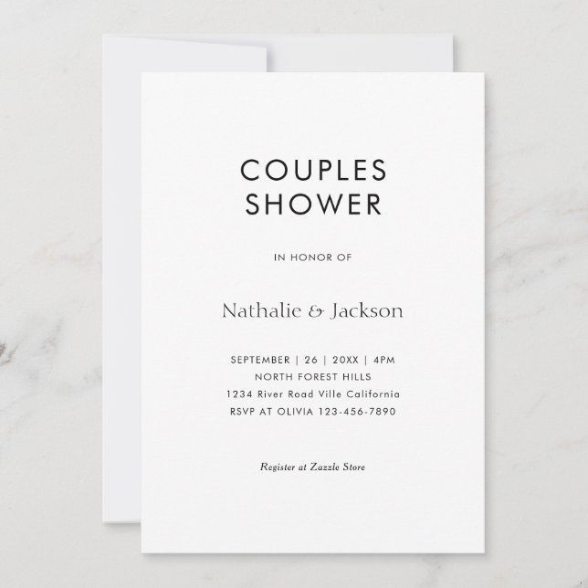 Simple Typography Couple Shower Bridal Invitation (Front)