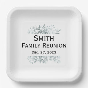 SIMPLE TYPOGRAPHY CUSTOM FAMILY REUNION FLORAL PAPER PLATE
