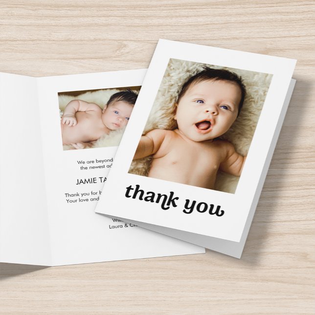 Simple typography Custom photo baby Thank You Card (Simple baby thank you folded photo card.)