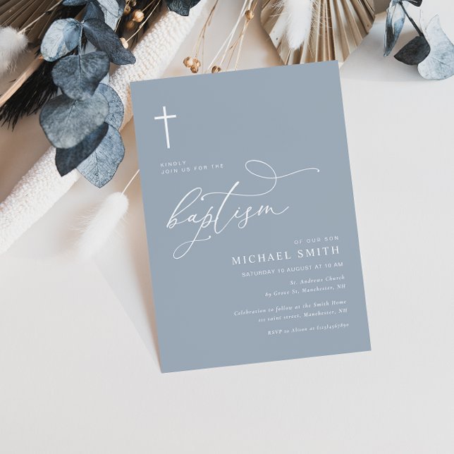 simple typography dusty blue baptism invitation (Creator Uploaded)